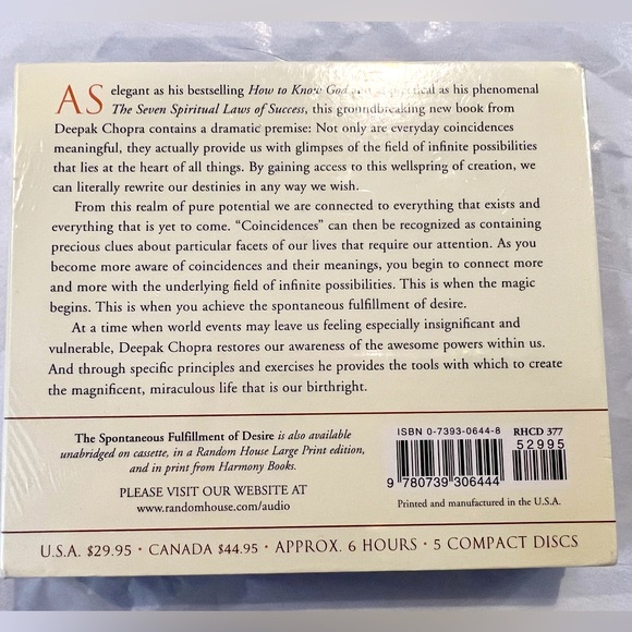 NWT Sealed (5) CD SET Spontaneous Fulfillment of Desire Read by Deepak Chopra - Picture 2 of 2
